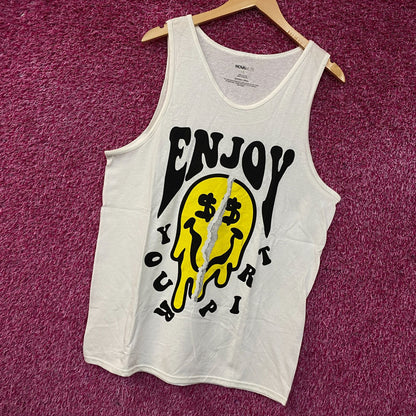 Enjoy Your Trip Melting Smiley Face Tank Top Large