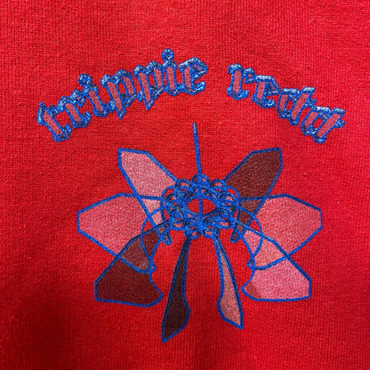 Triple Red Geometric Embroidered Logo Hip Hop Hoodie Large