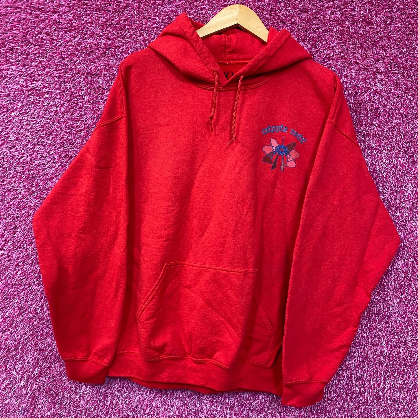 Triple Red Geometric Embroidered Logo Hip Hop Hoodie Large