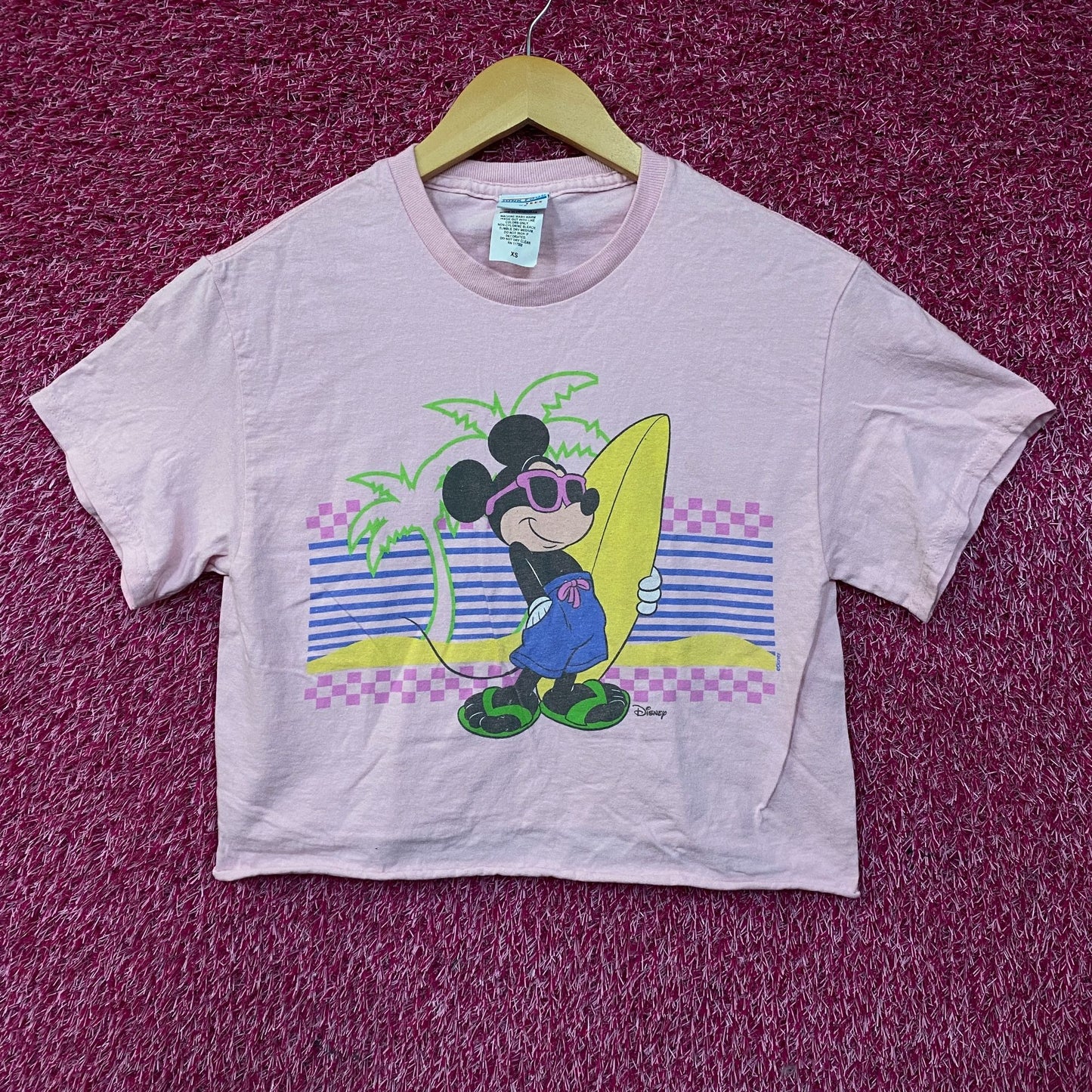 Junk Food Clothing Mickey Mouse Surf Flea Market Pink Crop T-Shirt XS