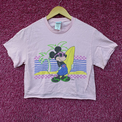 Junk Food Clothing Mickey Mouse Surf Flea Market Pink Crop T-Shirt XS