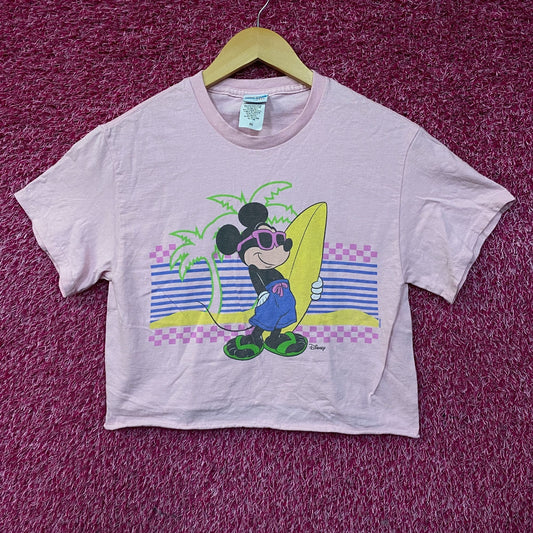 Junk Food Clothing Mickey Mouse Surf Flea Market Pink Crop T-Shirt XS