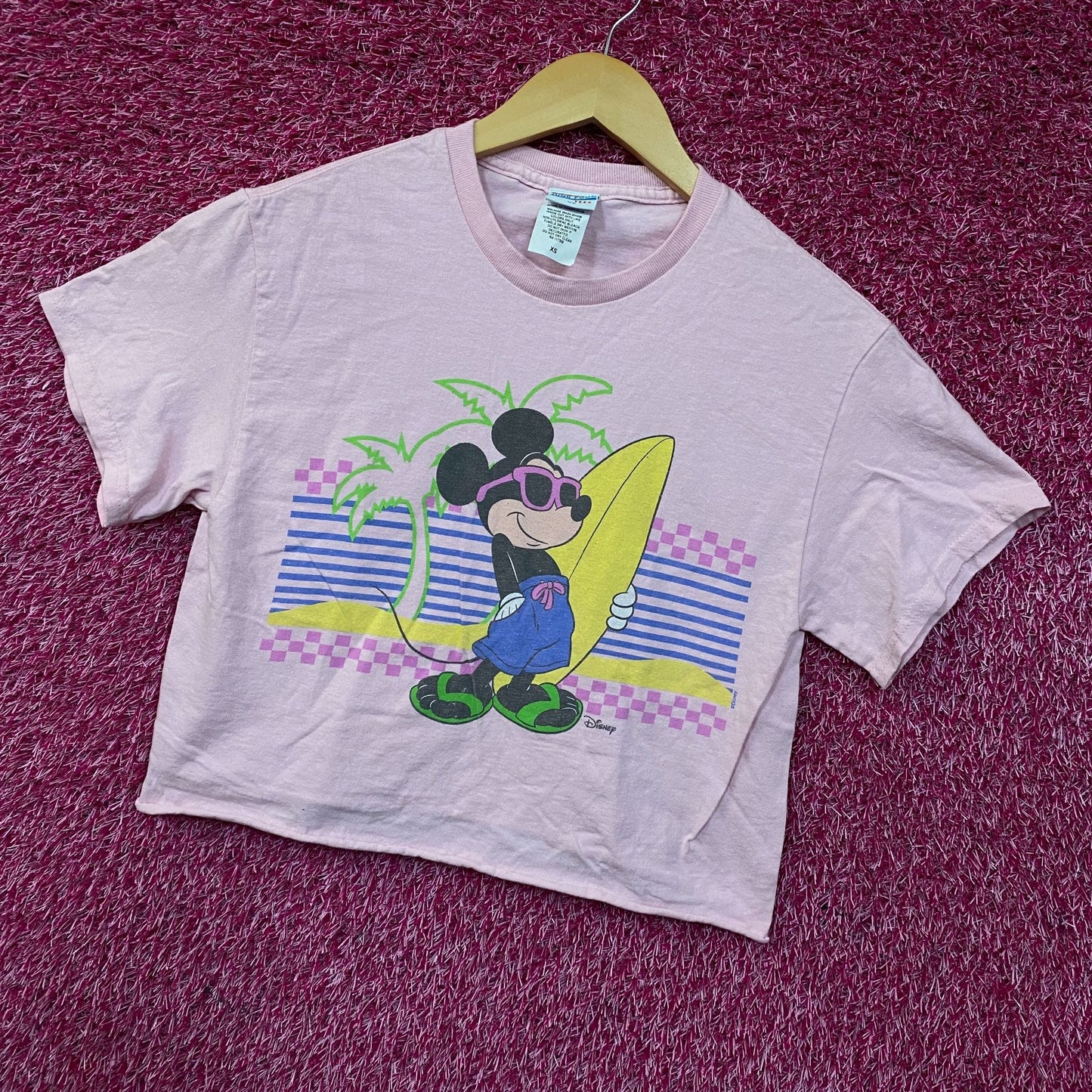 Junk Food Clothing Mickey Mouse Surf Flea Market Pink Crop T-Shirt XS