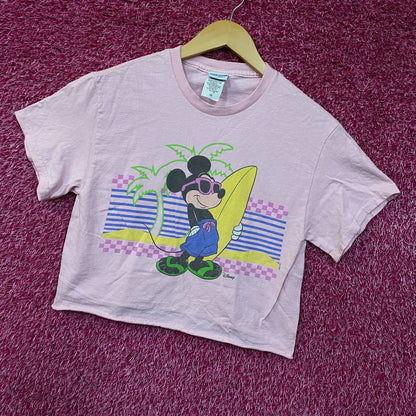 Junk Food Clothing Mickey Mouse Surf Flea Market Pink Crop T-Shirt XS
