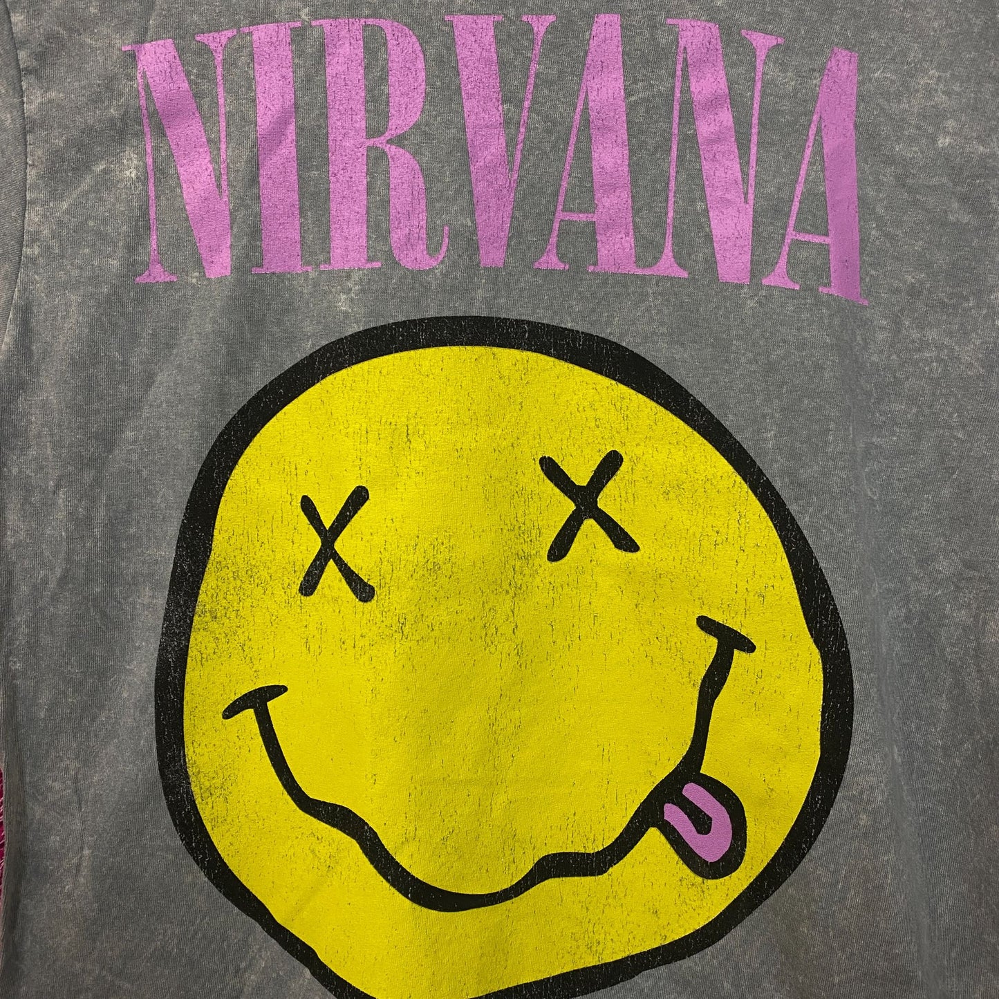 Nirvana Smiley Face Acid Wash Graphic Grunge T-Shirt Medium