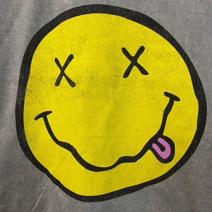 Nirvana Smiley Face Acid Wash Graphic Grunge T-Shirt Medium