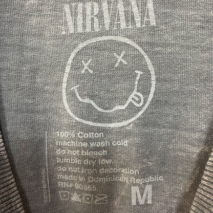 Nirvana Smiley Face Acid Wash Graphic Grunge T-Shirt Medium
