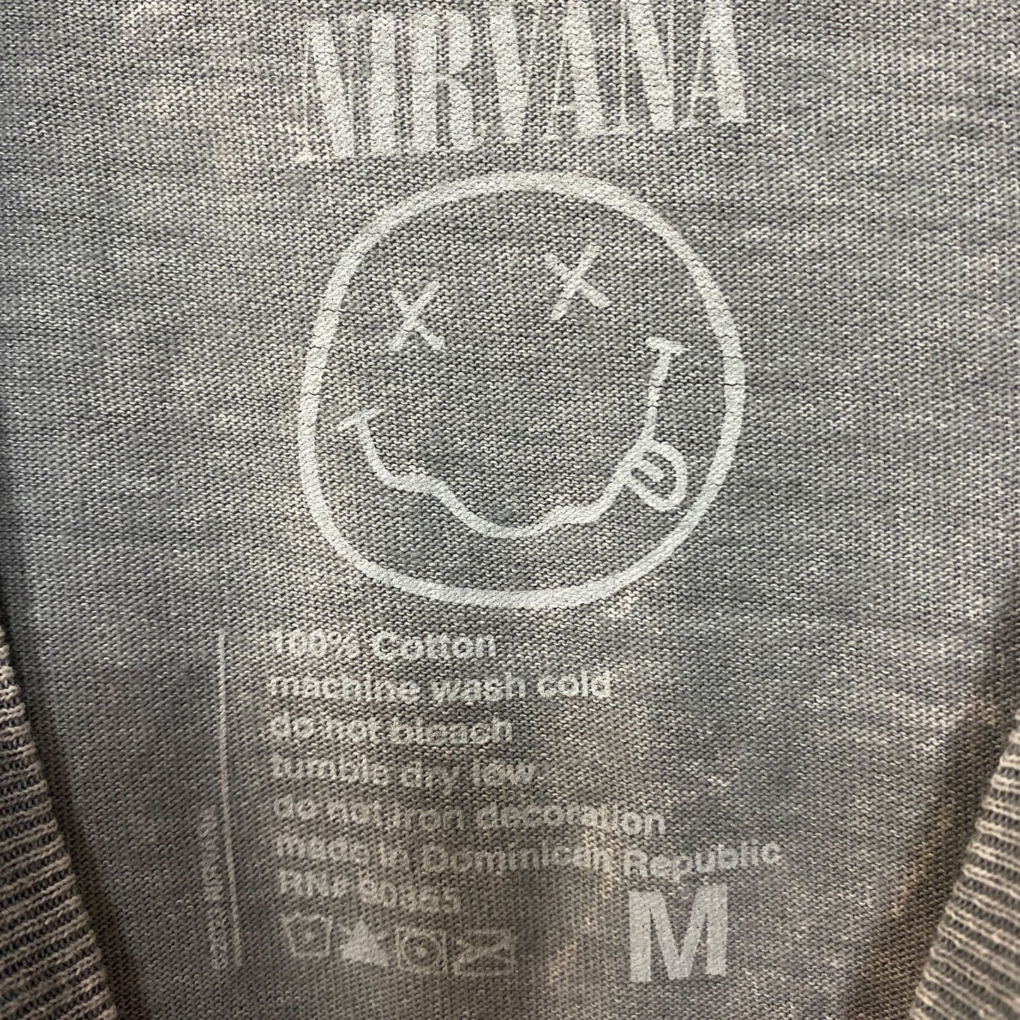 Nirvana Smiley Face Acid Wash Graphic Grunge T-Shirt Medium
