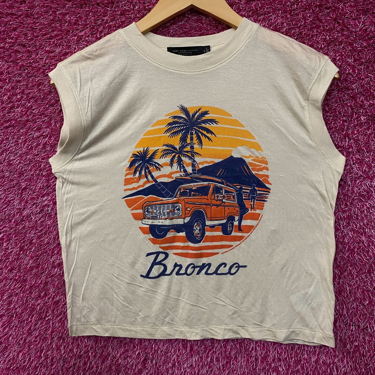 Junk Food Clothing Ford Bronco Sunset Graphic Tissue Crop Tank XS