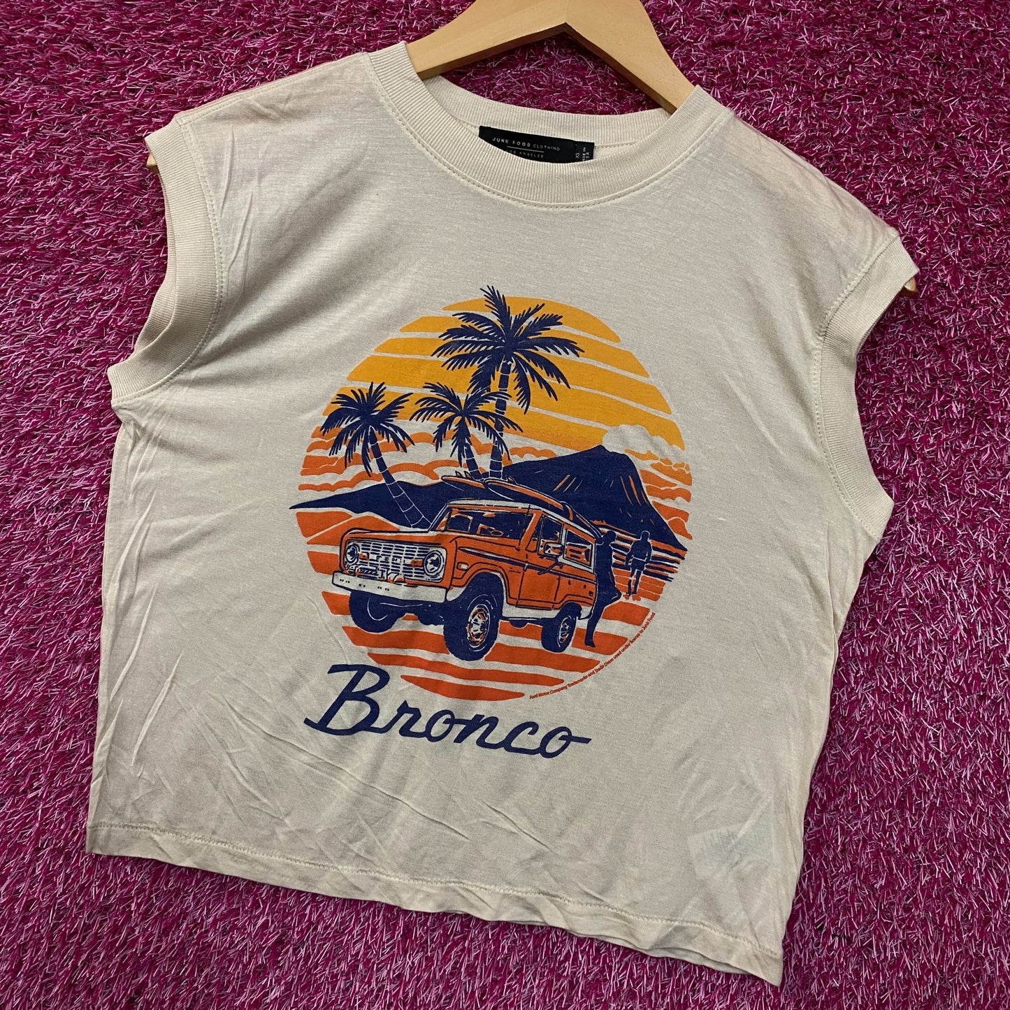 Junk Food Clothing Ford Bronco Sunset Graphic Tissue Crop Tank XS