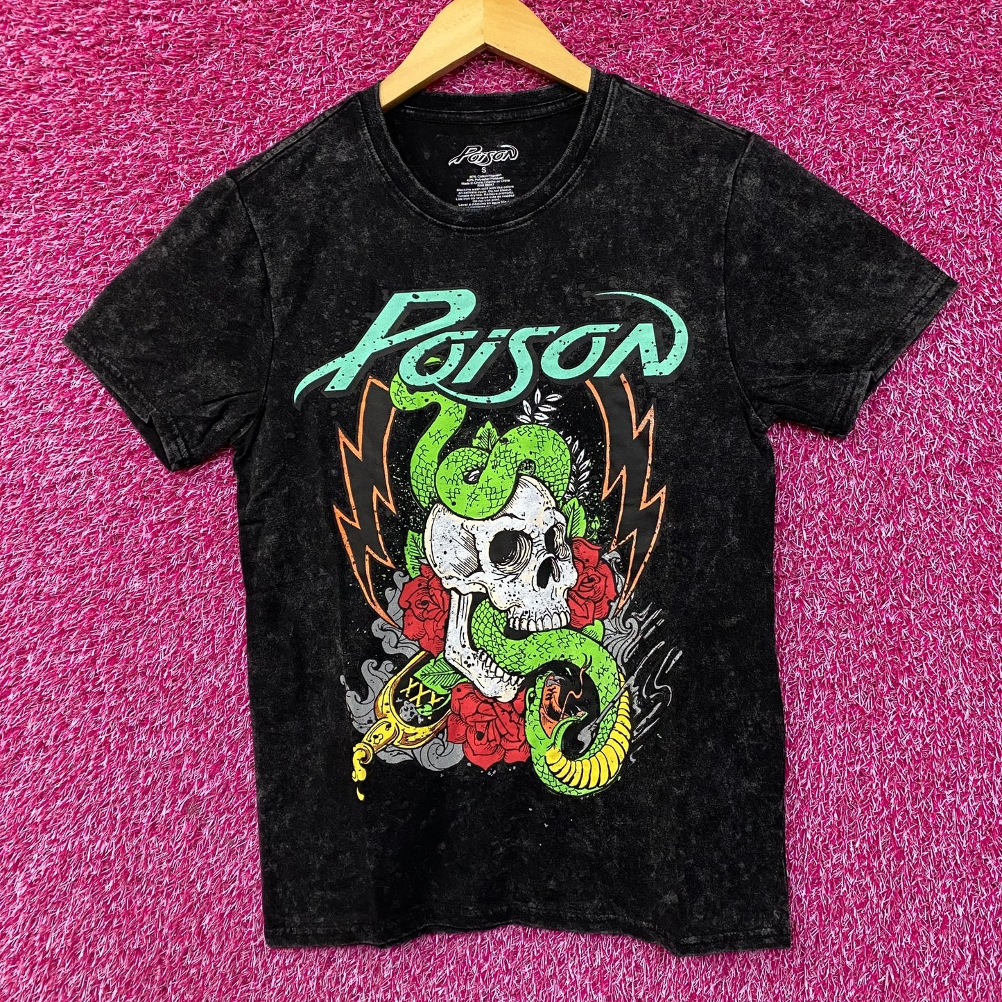 Poison Snakes and Skulls Mineral Wash Rock Band T-Shirt Small