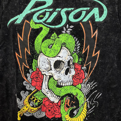 Poison Snakes and Skulls Mineral Wash Rock Band T-Shirt Small
