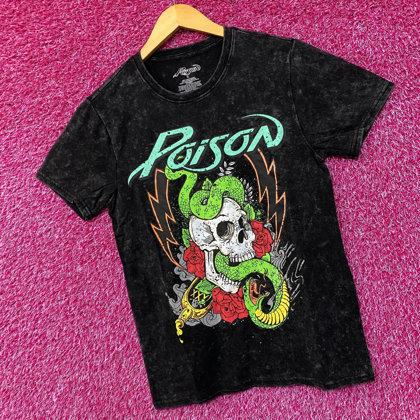 Poison Snakes and Skulls Mineral Wash Rock Band T-Shirt Small