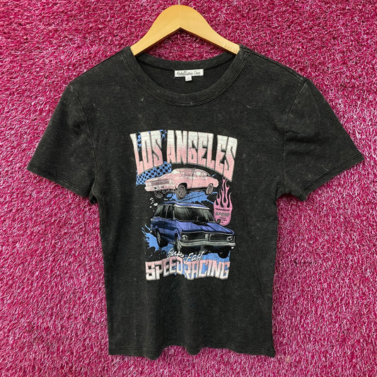Rebellious One Los Angeles Super Fast Speed Racing Graphic Crop T-Shirt Medium