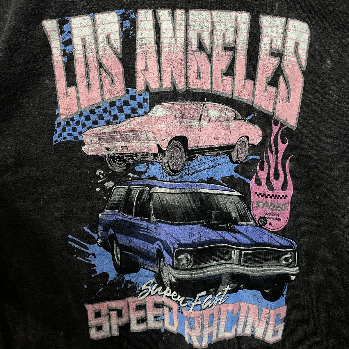 Rebellious One Los Angeles Super Fast Speed Racing Graphic Crop T-Shirt Medium