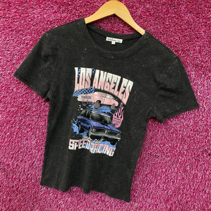 Rebellious One Los Angeles Super Fast Speed Racing Graphic Crop T-Shirt Medium