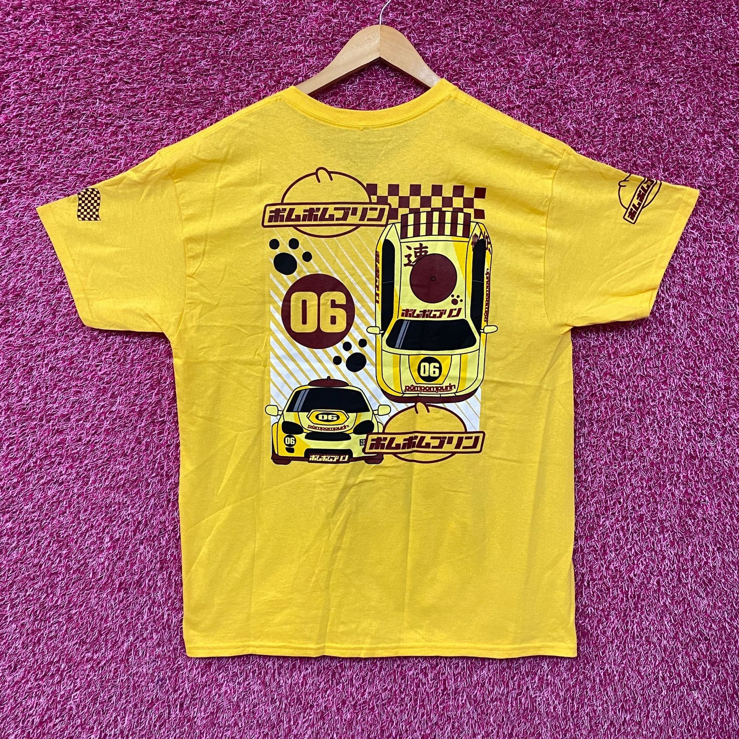 Sanrio Pompompurin Racing Kawaii Print T-Shirt Large