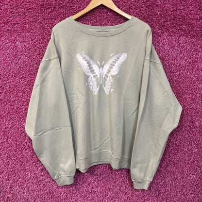Butterfly Design Golden Hour Light Green  Oversized Sweatshirt Women's Large