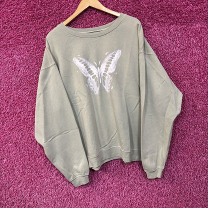 Butterfly Design Golden Hour Light Green  Oversized Sweatshirt Women's Large