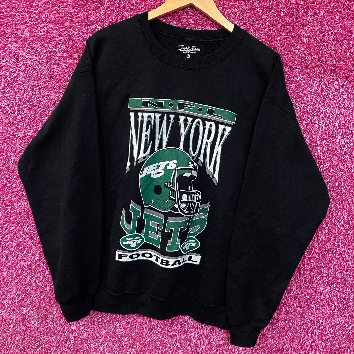 Junk Food Clothing New York Jets Helmet Logo Crewneck Sweater Medium