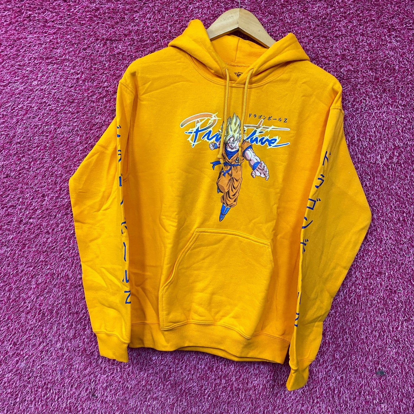 Primitive x Dragon Ball Z Super Saiyan Goku Gold Anime Hoodie Small