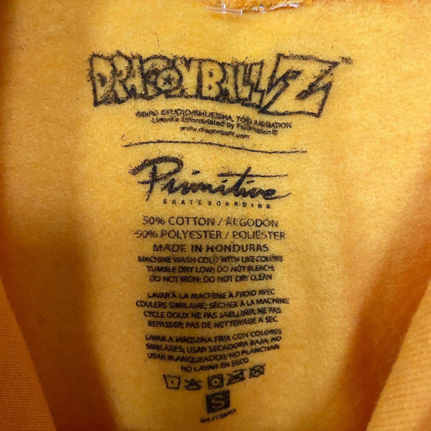 Primitive x Dragon Ball Z Super Saiyan Goku Gold Anime Hoodie Small