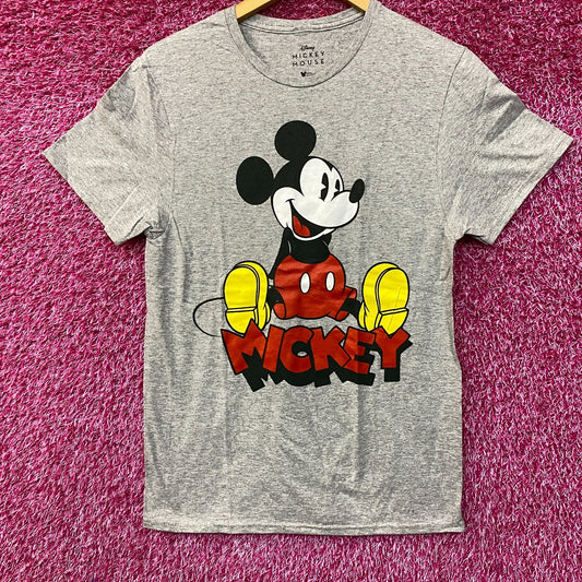 Disney Mickey Mouse Sitting Graphic Print Gray T-Shirt small