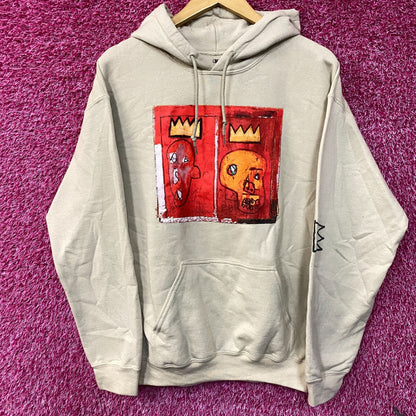 Jean Michel Basquiat Crown King Design Biege Hoodie size Medium