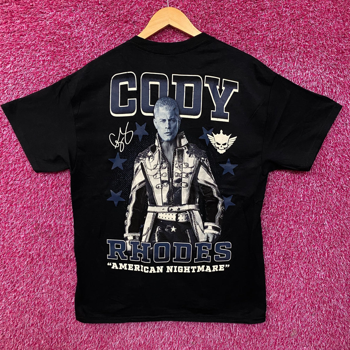 WWE Black Cody Rhodes Blue Tonal Fire Graphic T-Shirt Large