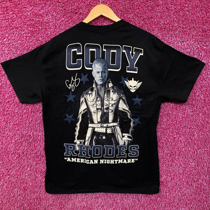 WWE Black Cody Rhodes Blue Tonal Fire Graphic T-Shirt Large