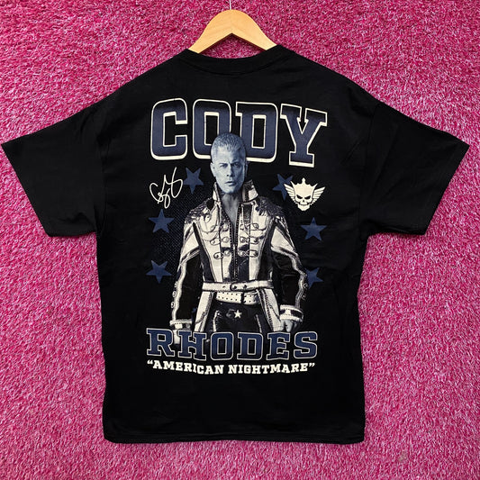 WWE Black Cody Rhodes Blue Tonal Fire Graphic T-Shirt Large