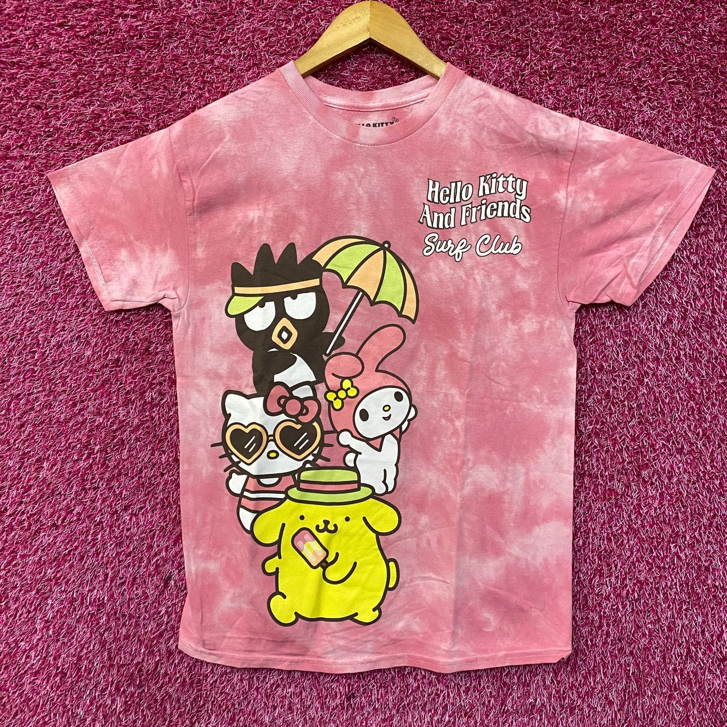 Sanrio Hello Kitty And Friends Surf Club Pink Tie Dye T-Shirt Large