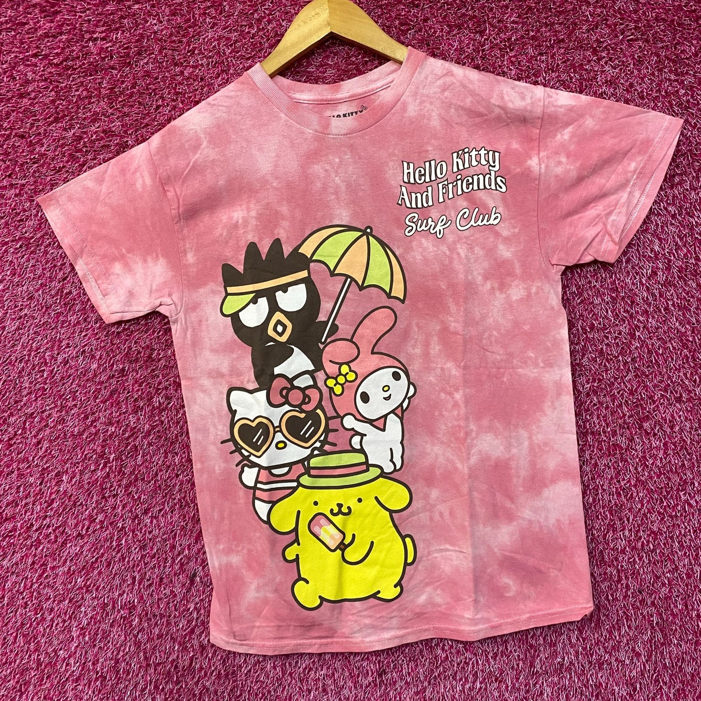 Sanrio Hello Kitty And Friends Surf Club Pink Tie Dye T-Shirt Large