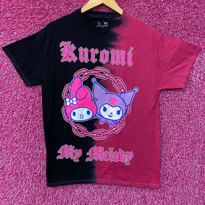 Sanrio Kuromi & My Melody Linked Together Split Tie Dye Anime T-Shirt Medium