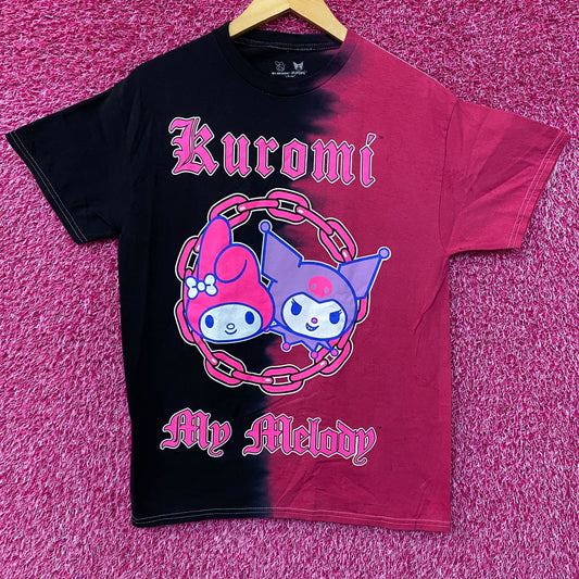 Sanrio Kuromi & My Melody Linked Together Split Tie Dye Anime T-Shirt Medium