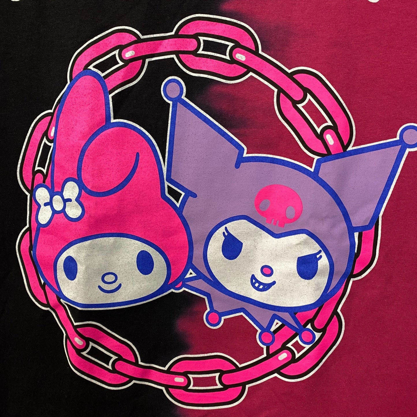 Sanrio Kuromi & My Melody Linked Together Split Tie Dye Anime T-Shirt Medium