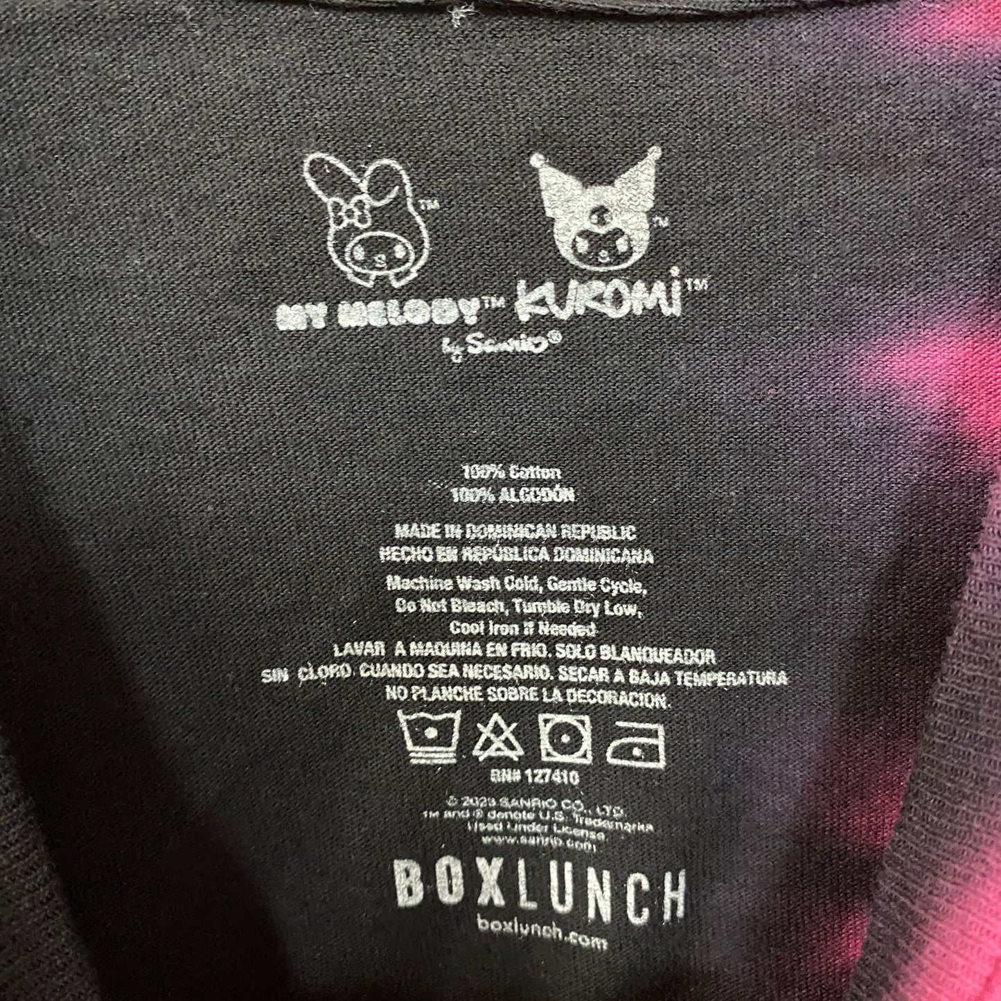 Sanrio Kuromi & My Melody Linked Together Split Tie Dye Anime T-Shirt Medium