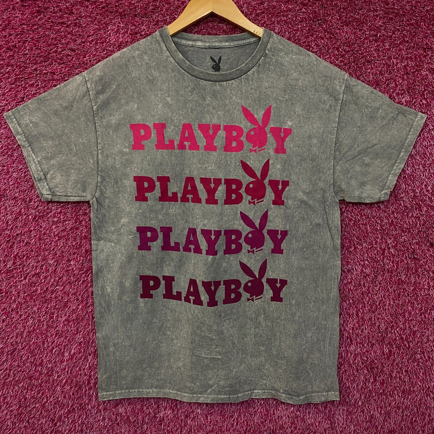Playboy Stacked Logo Acid Wash Graphic T-Shirt Large