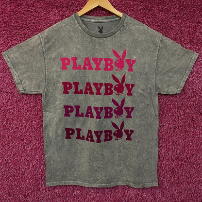 Playboy Stacked Logo Acid Wash Graphic T-Shirt Large