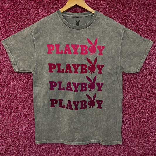 Playboy Stacked Logo Acid Wash Graphic T-Shirt Large