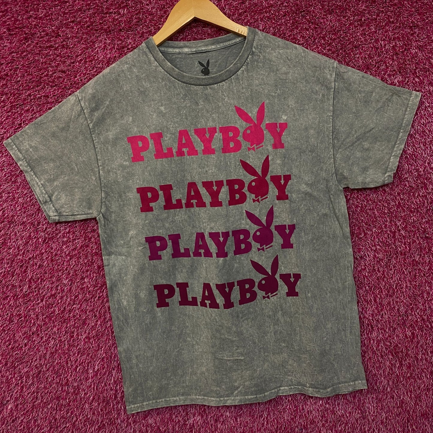 Playboy Stacked Logo Acid Wash Graphic T-Shirt Large