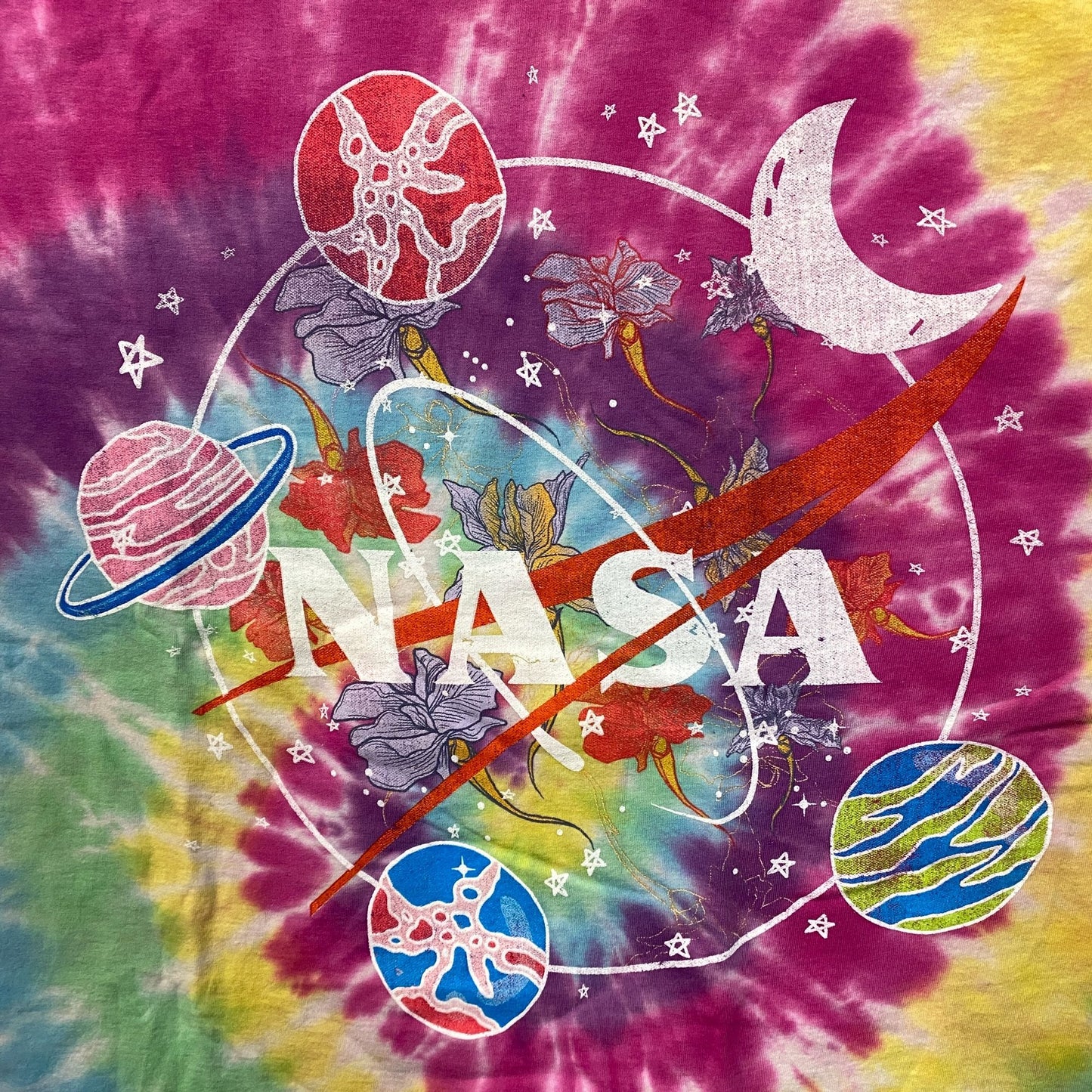 NASA Solar System Flower Amazing Colorful Tie Dye Graphic Design T-Shirt XL