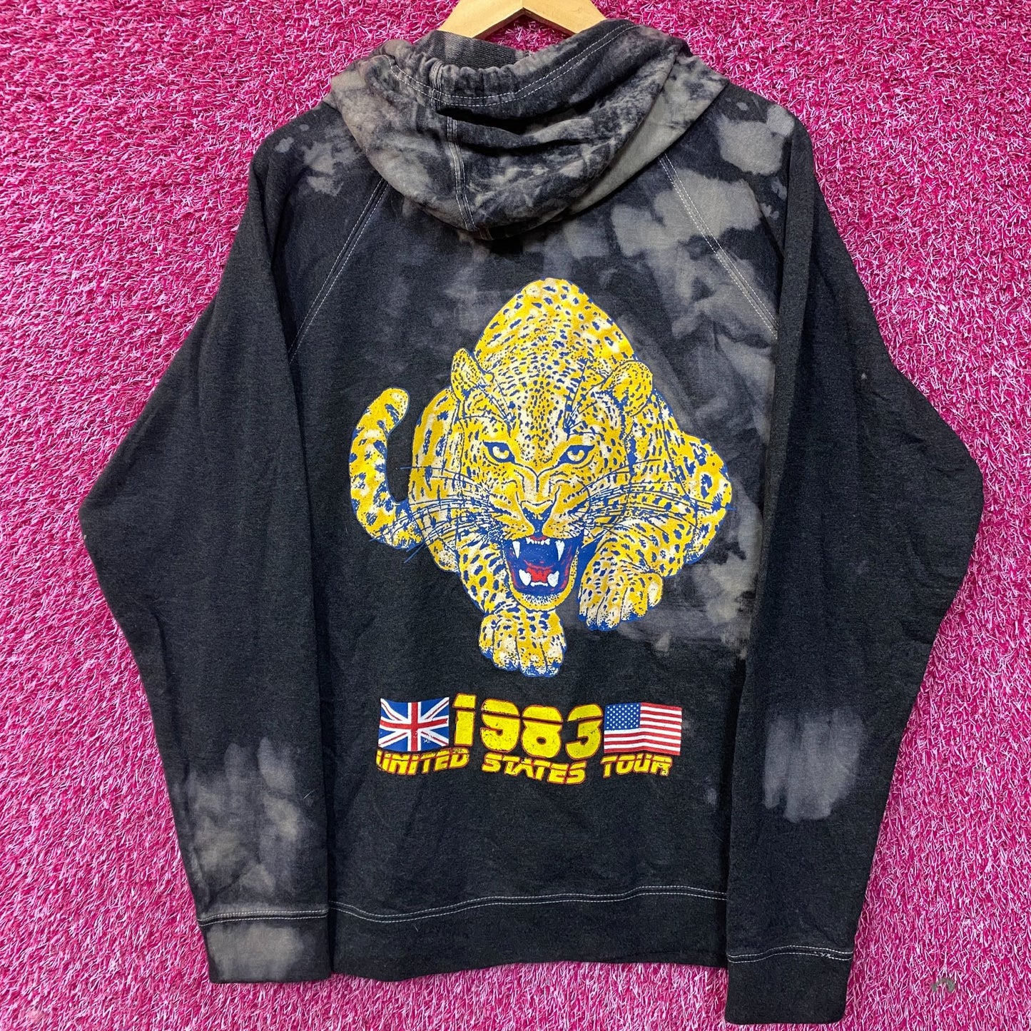 Def Leppard 1983 US Tour Metal Band Bleach Dye Hoodie Large