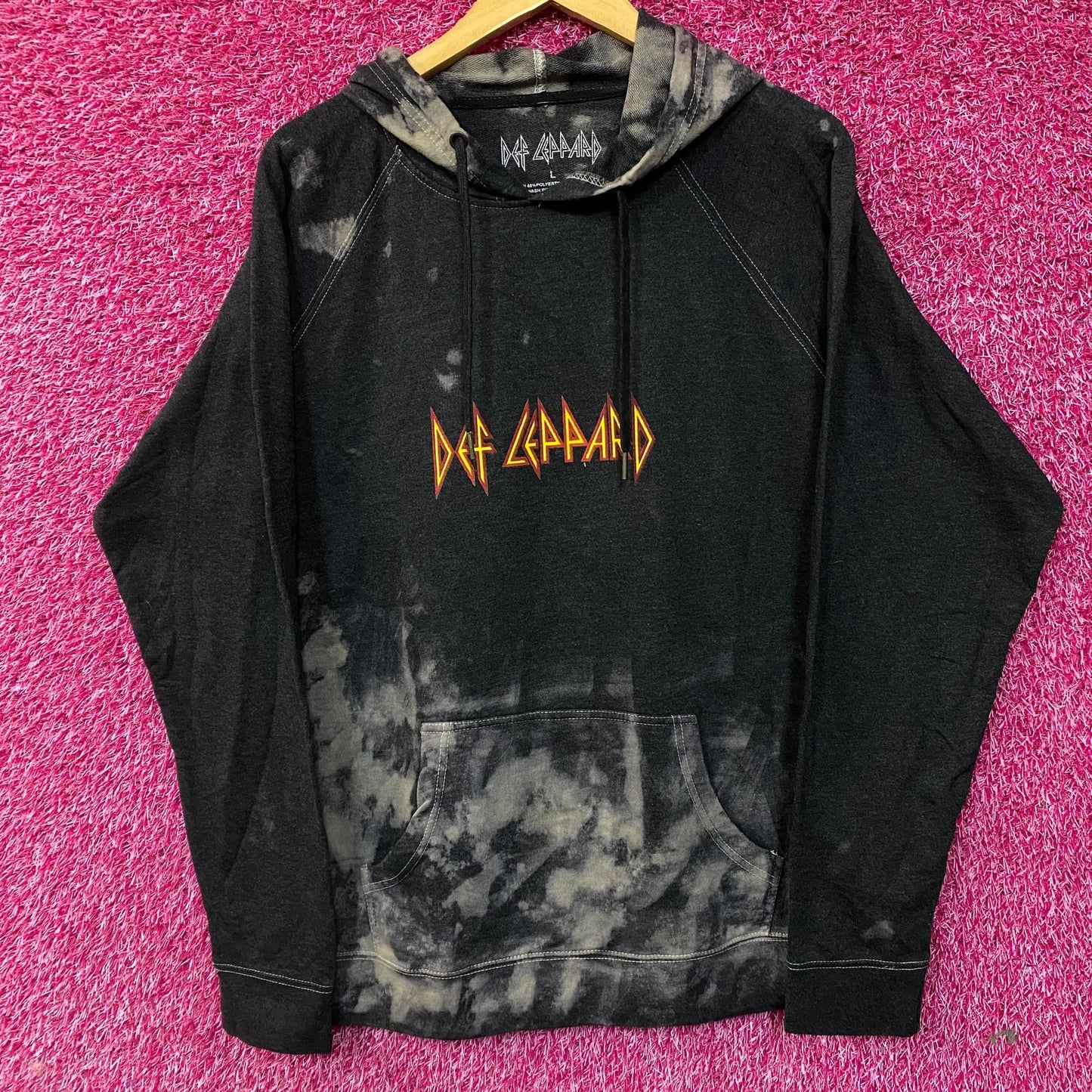 Def Leppard 1983 US Tour Metal Band Bleach Dye Hoodie Large