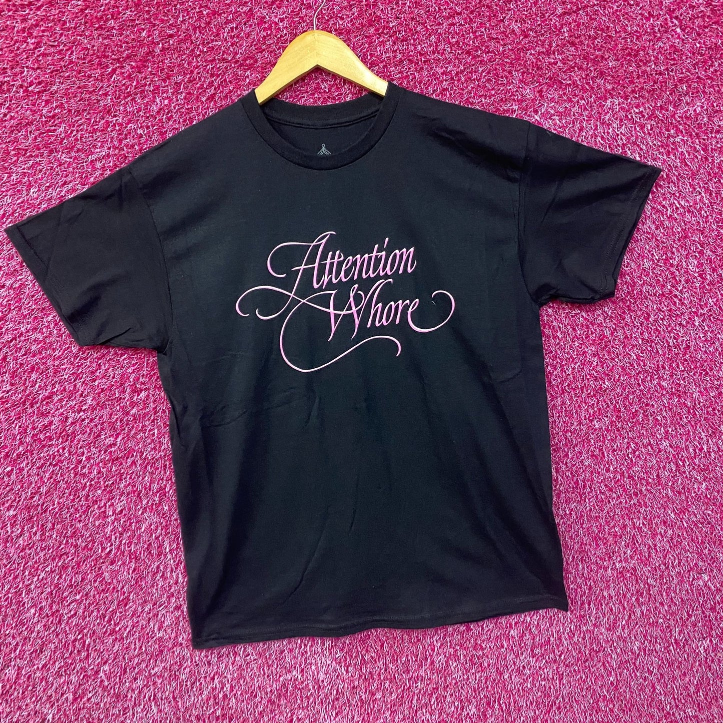Tove Lo Attention Pink Lettering Black T-Shirt Large