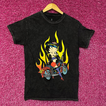 Betty Boop Biker Betty Flames Graphic Tee Charcoal Small