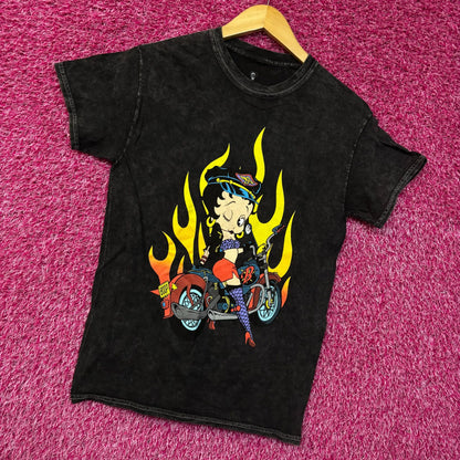 Betty Boop Biker Betty Flames Graphic Tee Charcoal Small