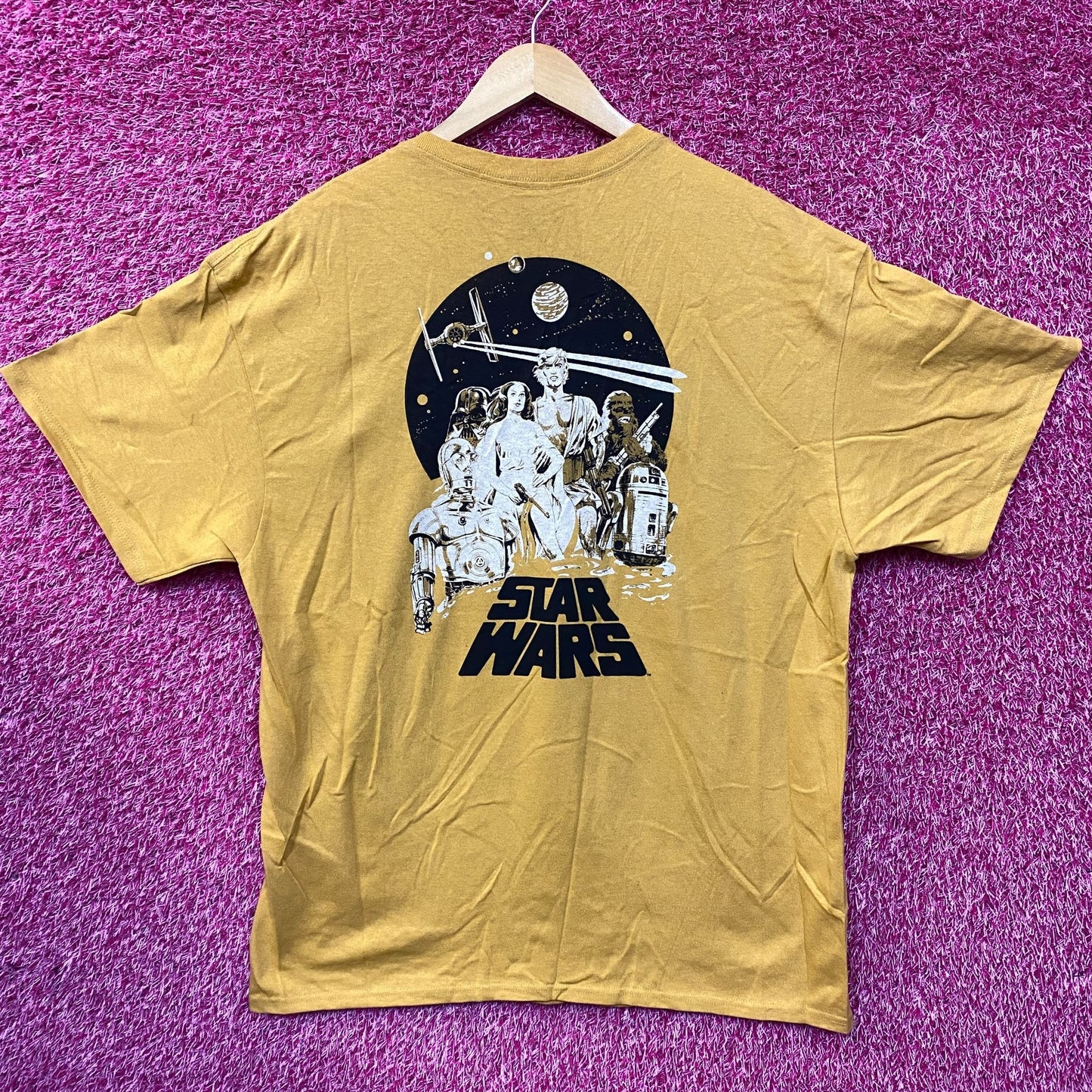 Star Wars Back Illustration Promo Movie Poster Vintage Style Yellow T-Shirt XL