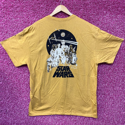 Star Wars Back Illustration Promo Movie Poster Vintage Style Yellow T-Shirt XL