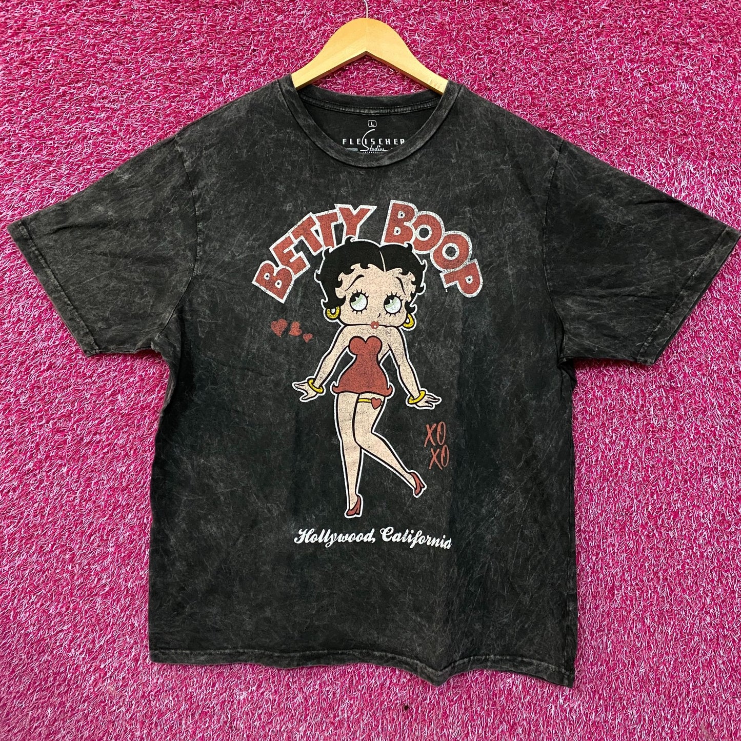 Betty Boop Hollywood California Pin-up Girl Cartoon Portrait Vintage Wash T-Shirt Large
